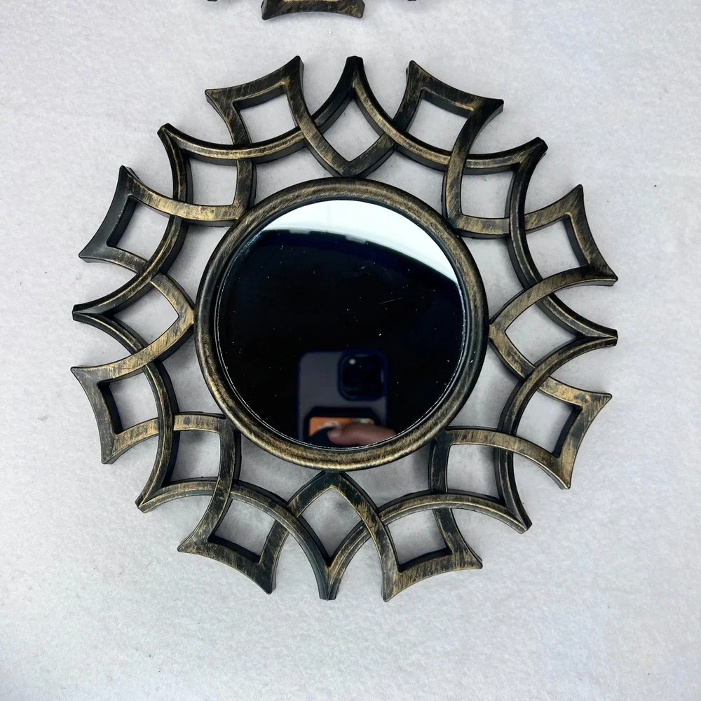 Set of 2 Sunburst Wall Mirrors Black‎ Gold Boho Decorative Accent Contemporary